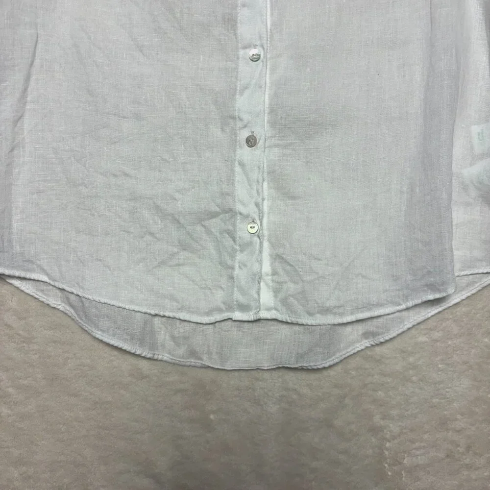 Lilly Pulitzer Womens Briette Button‎ Down Blouse Sz Medium White Vacation Linen